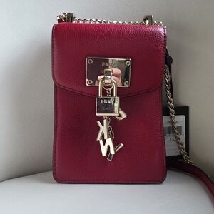 DKNY Cherry Red Crossbody Bag with Gold Accents